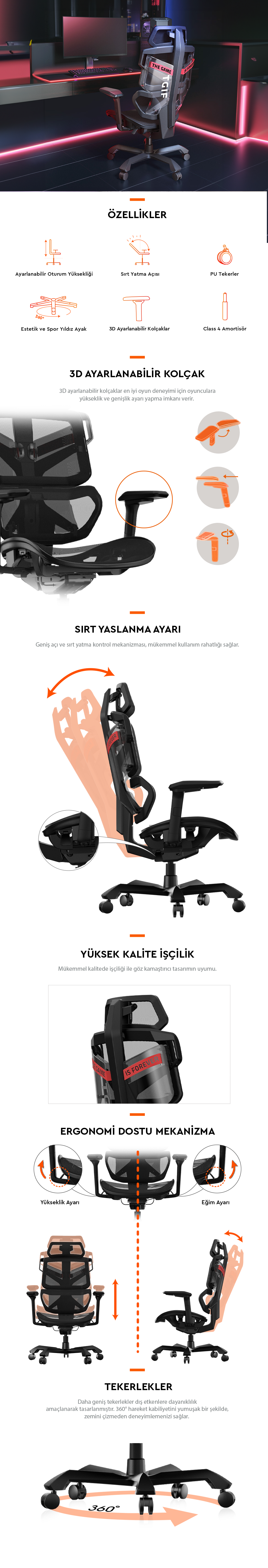 Adore Gaming Ace Ultra Ergonomik Oyuncu ve Yönetici Koltuğu-Siyah